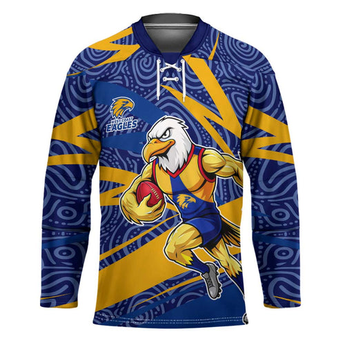 West Coast Eagles Australian Football Hockey Jersey Fierce Eagle Mascot With Indigenous Pattern Art