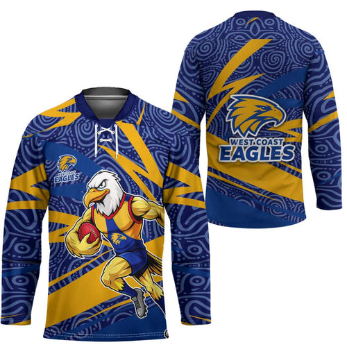 West Coast Eagles Australian Football Hockey Jersey Fierce Eagle Mascot With Indigenous Pattern Art