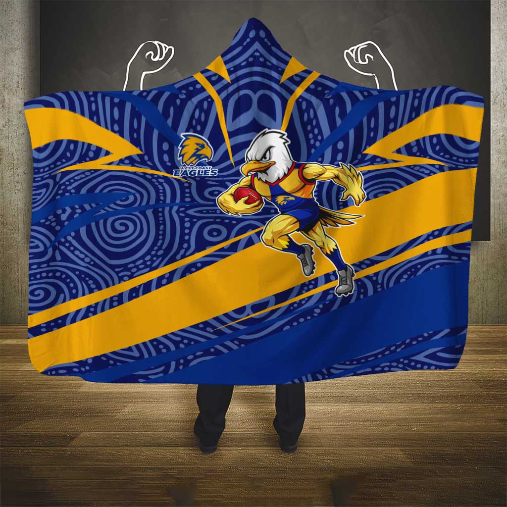 West Coast Eagles Australian Football Hooded Blanket Fierce Eagle Mascot With Indigenous Pattern Art