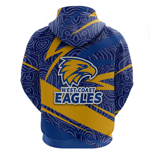 West Coast Eagles Australian Football Hoodie Fierce Eagle Mascot With Indigenous Pattern Art