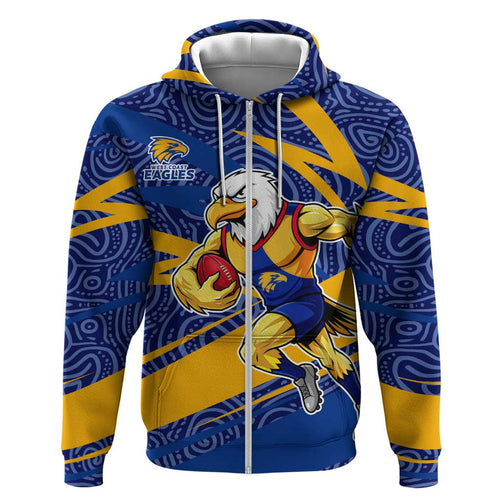 West Coast Eagles Australian Football Hoodie Fierce Eagle Mascot With Indigenous Pattern Art