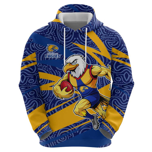 West Coast Eagles Australian Football Hoodie Fierce Eagle Mascot With Indigenous Pattern Art