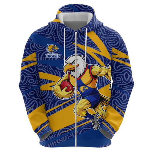 West Coast Eagles Australian Football Hoodie Fierce Eagle Mascot With Indigenous Pattern Art