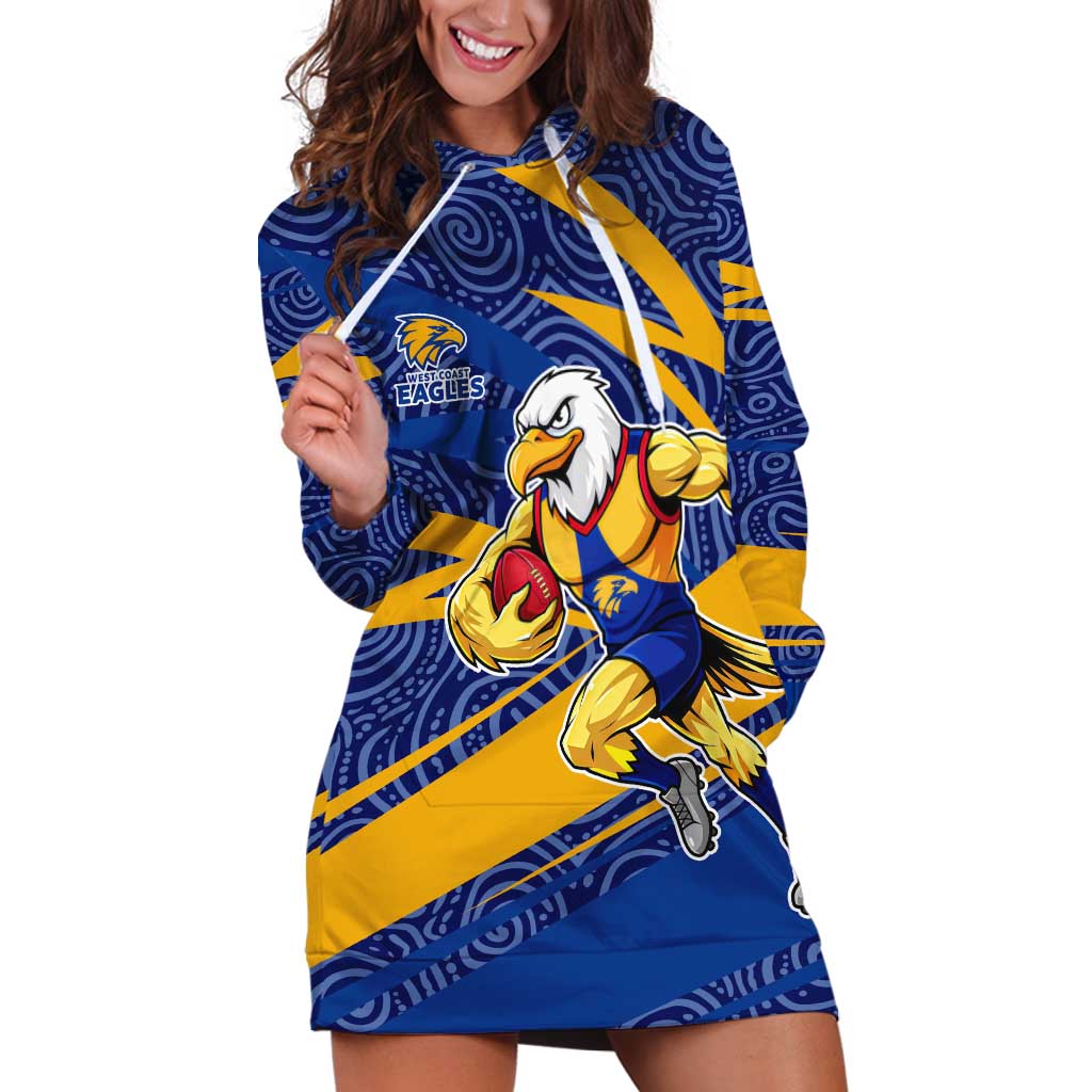West Coast Eagles Australian Football Hoodie Dress Fierce Eagle Mascot With Indigenous Pattern Art