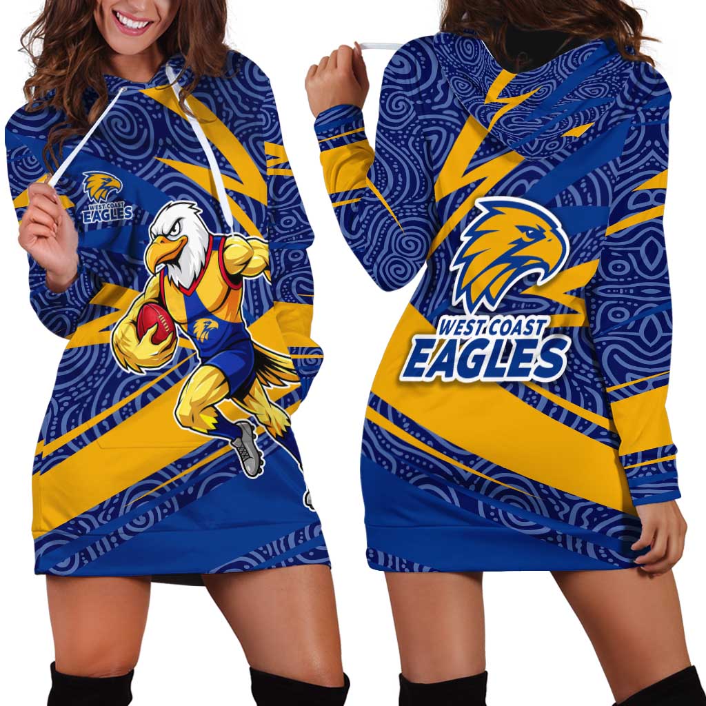 West Coast Eagles Australian Football Hoodie Dress Fierce Eagle Mascot With Indigenous Pattern Art