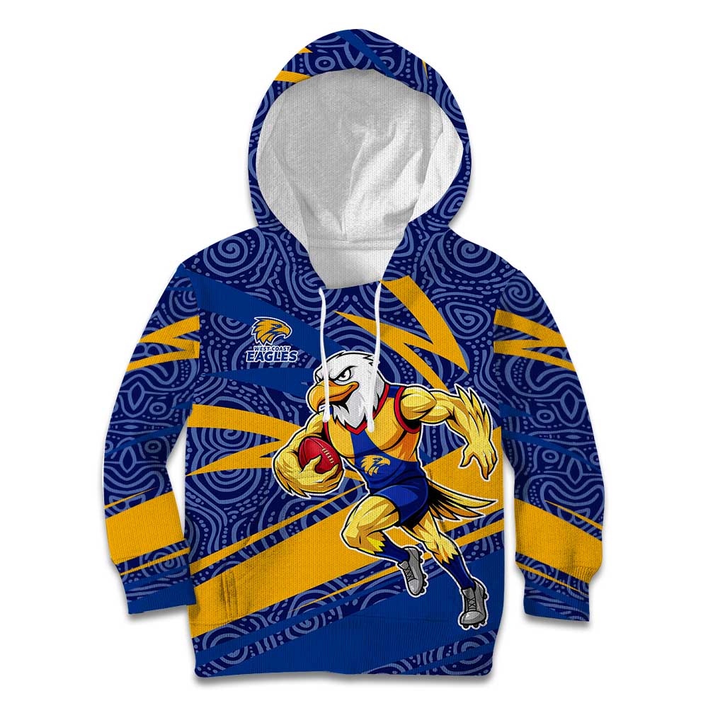 West Coast Eagles Australian Football Kid Hoodie Fierce Eagle Mascot With Indigenous Pattern Art
