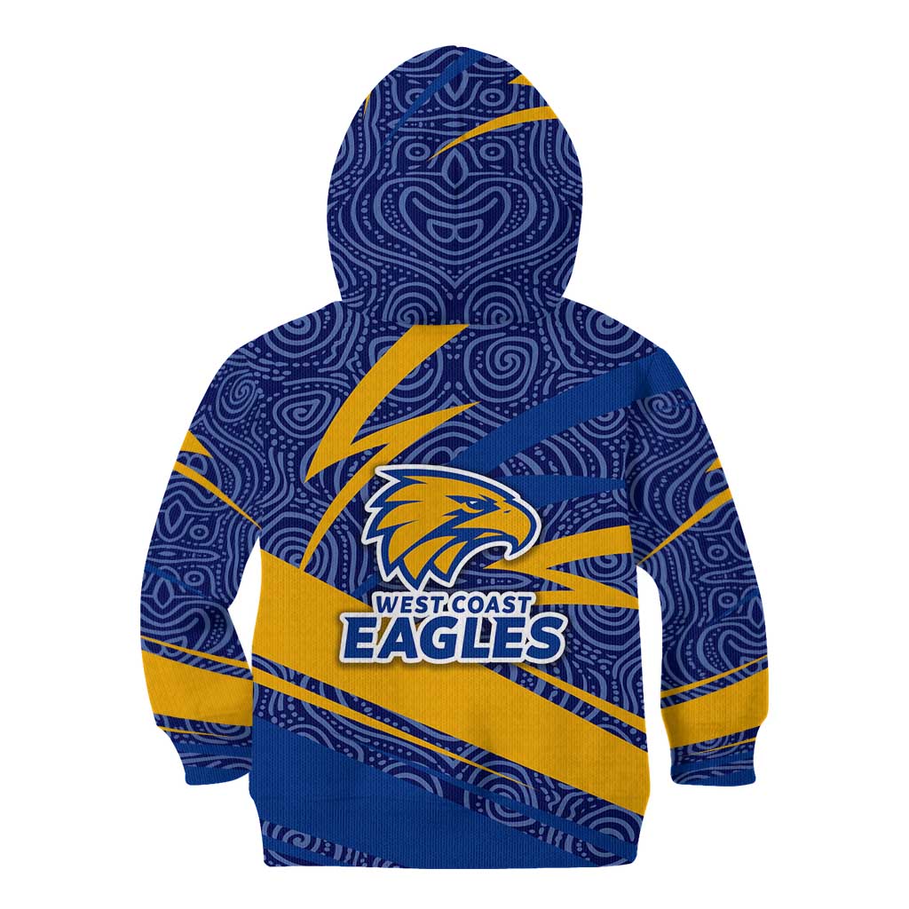 West Coast Eagles Australian Football Kid Hoodie Fierce Eagle Mascot With Indigenous Pattern Art