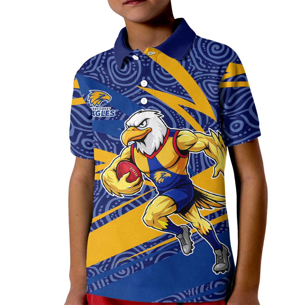 West Coast Eagles Australian Football Kid Polo Shirt Fierce Eagle Mascot With Indigenous Pattern Art