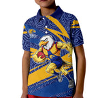 West Coast Eagles Australian Football Kid Polo Shirt Fierce Eagle Mascot With Indigenous Pattern Art