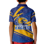 West Coast Eagles Australian Football Kid Polo Shirt Fierce Eagle Mascot With Indigenous Pattern Art