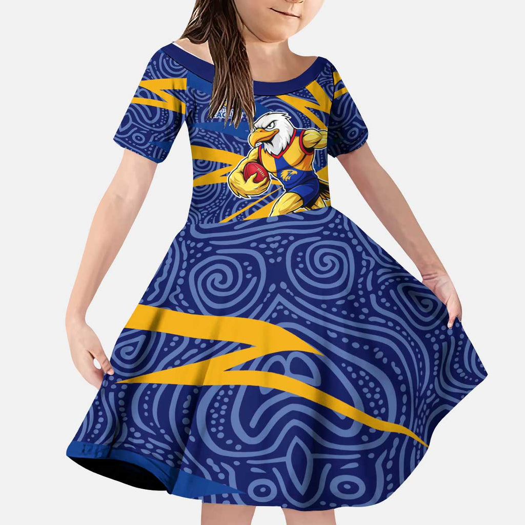 West Coast Eagles Australian Football Kid Short Sleeve Dress Fierce Eagle Mascot With Indigenous Pattern Art
