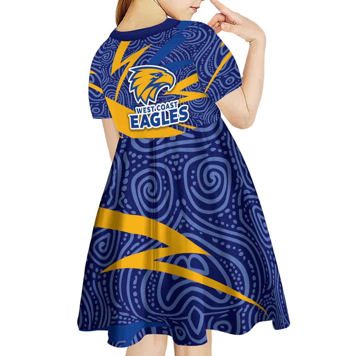 West Coast Eagles Australian Football Kid Short Sleeve Dress Fierce Eagle Mascot With Indigenous Pattern Art