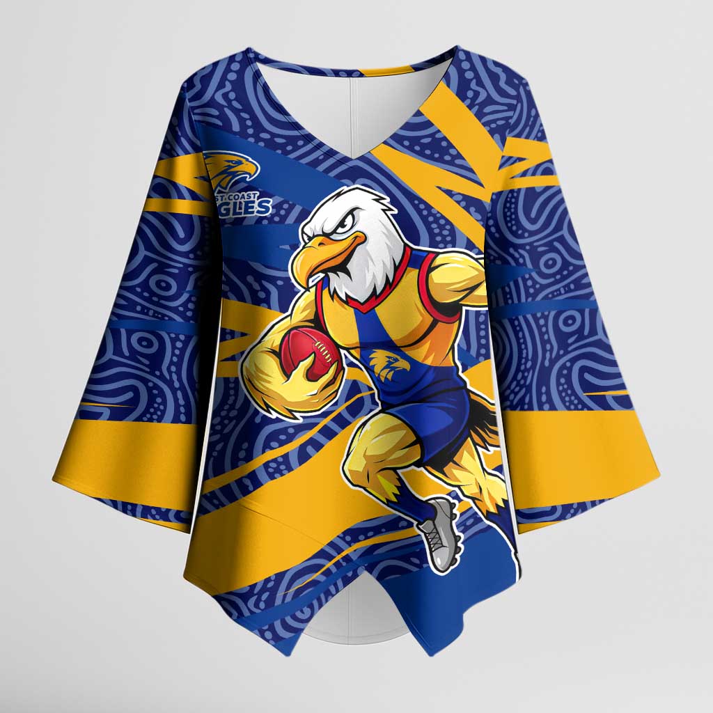 West Coast Eagles Australian Football Kimono Sleeve Blouse Fierce Eagle Mascot With Indigenous Pattern Art