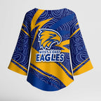 West Coast Eagles Australian Football Kimono Sleeve Blouse Fierce Eagle Mascot With Indigenous Pattern Art