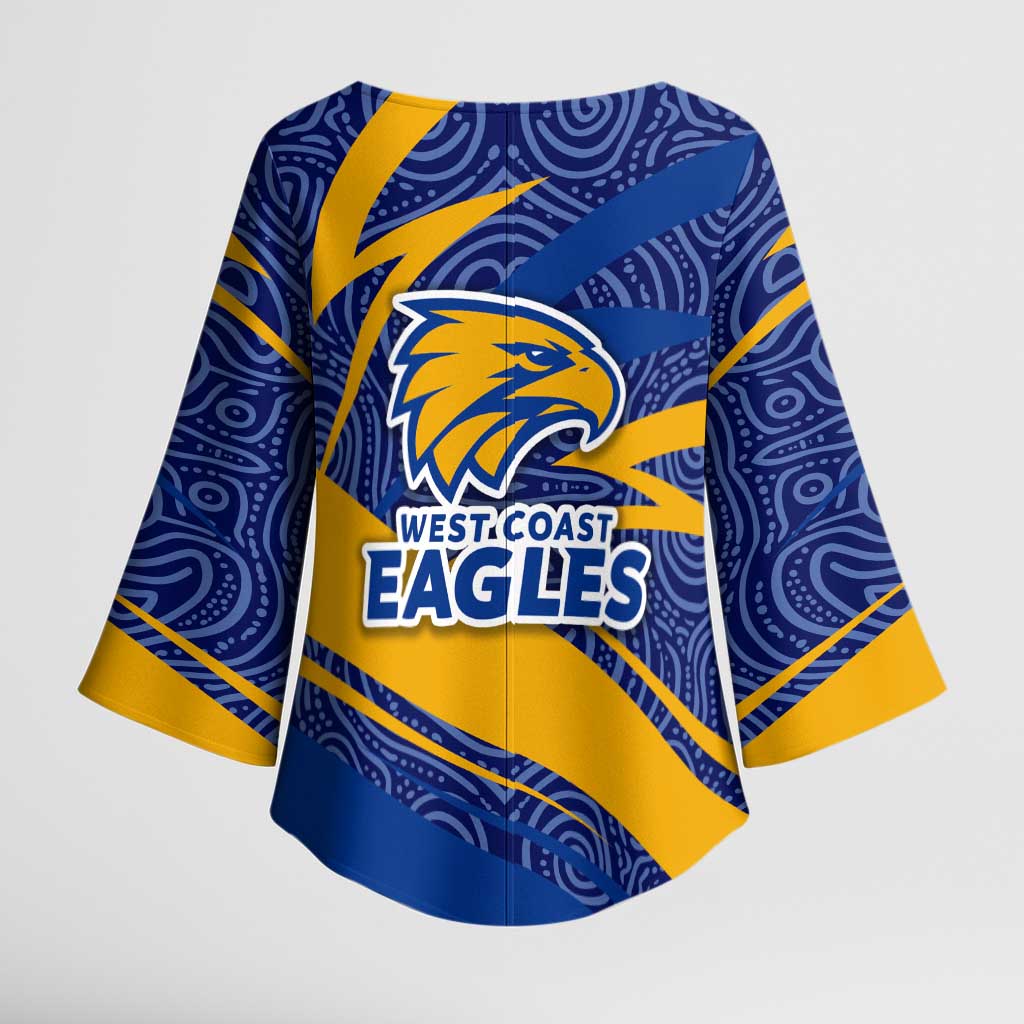 West Coast Eagles Australian Football Kimono Sleeve Blouse Fierce Eagle Mascot With Indigenous Pattern Art