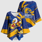 West Coast Eagles Australian Football Kimono Sleeve Blouse Fierce Eagle Mascot With Indigenous Pattern Art