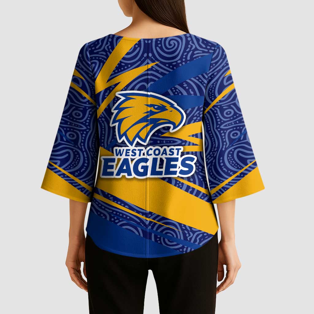 West Coast Eagles Australian Football Kimono Sleeve Blouse Fierce Eagle Mascot With Indigenous Pattern Art