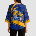 West Coast Eagles Australian Football Kimono Sleeve Blouse Fierce Eagle Mascot With Indigenous Pattern Art