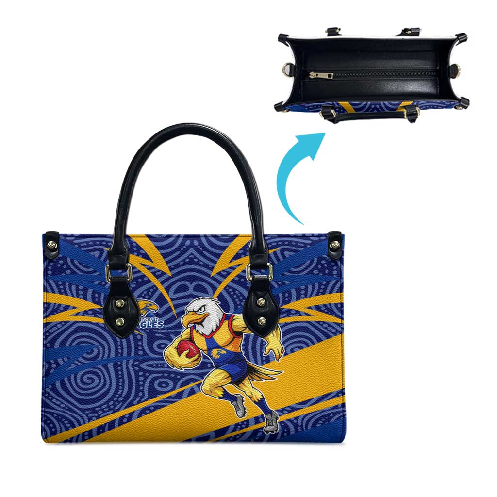 West Coast Eagles Australian Football Leather Bag Fierce Eagle Mascot With Indigenous Pattern Art