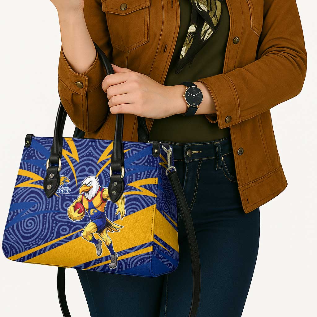 West Coast Eagles Australian Football Leather Bag Fierce Eagle Mascot With Indigenous Pattern Art