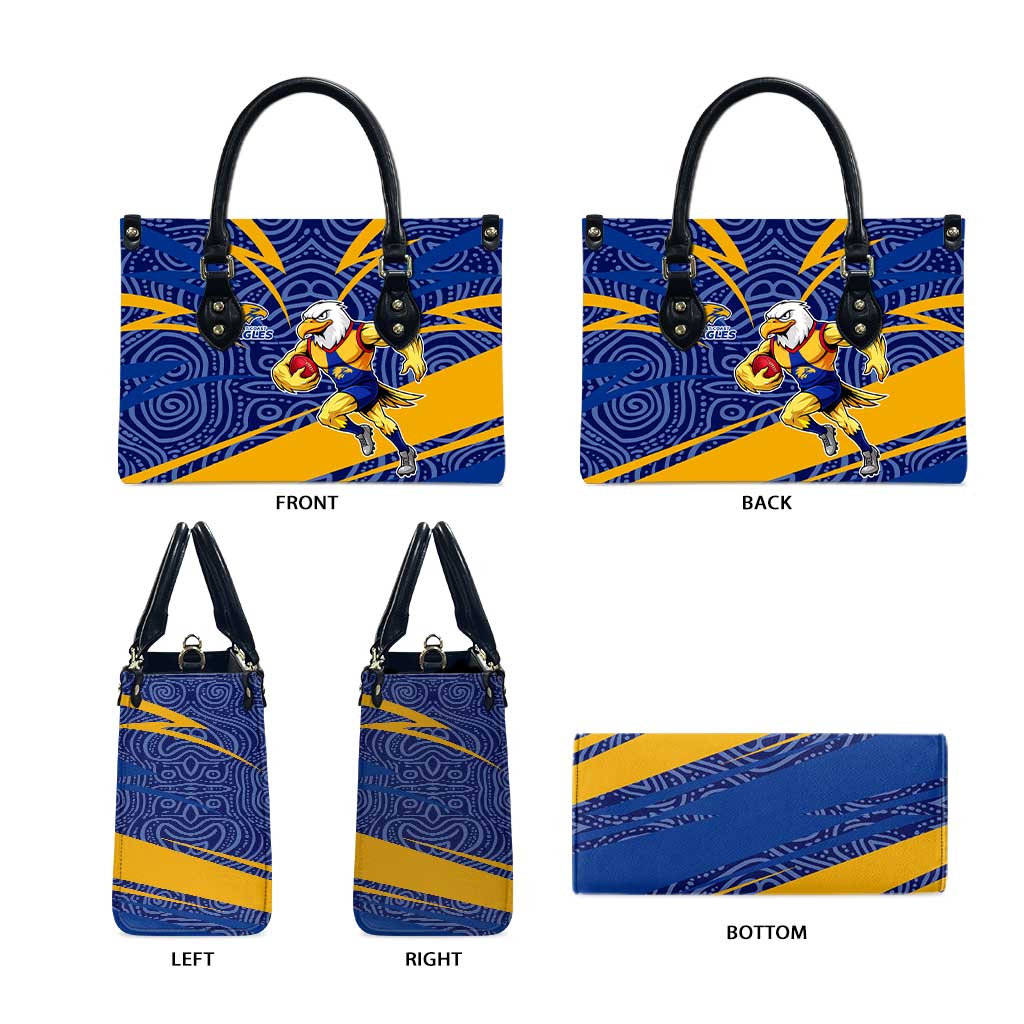 West Coast Eagles Australian Football Leather Bag Fierce Eagle Mascot With Indigenous Pattern Art