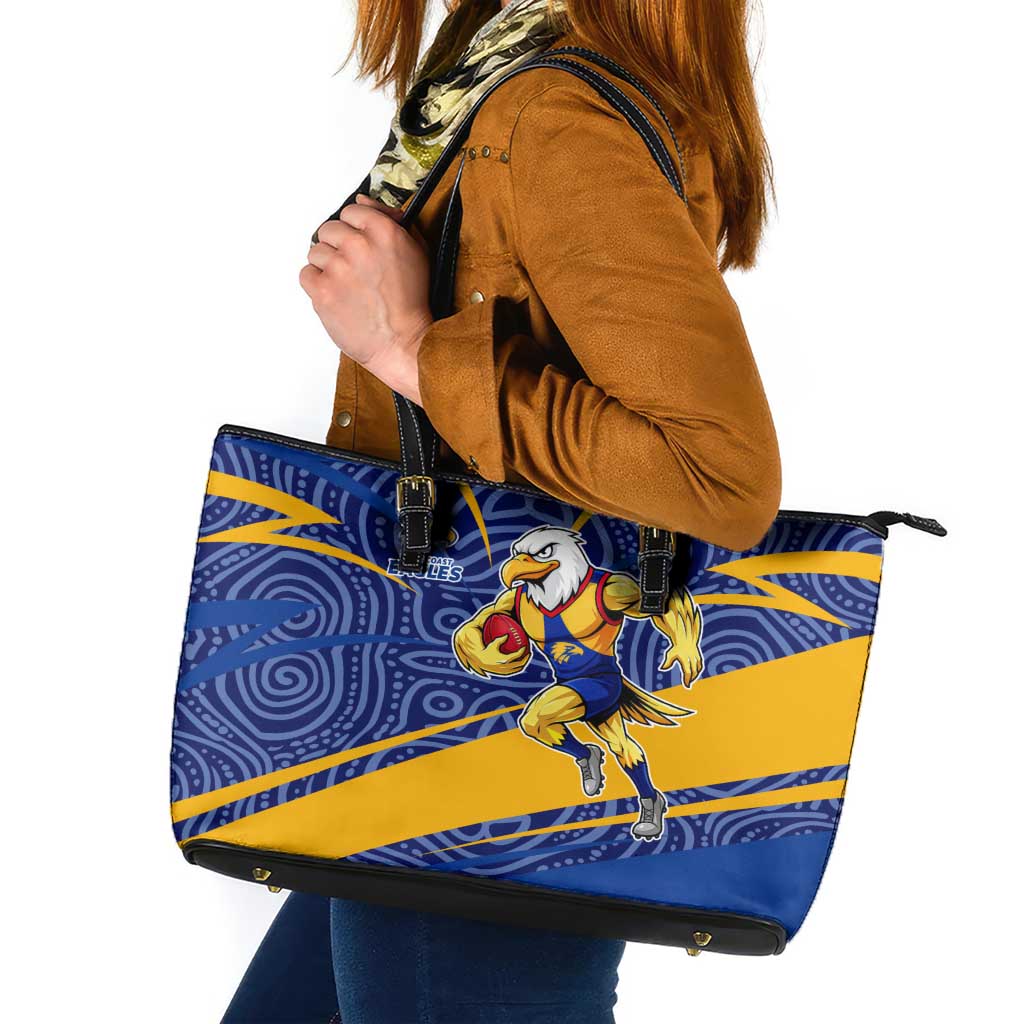 West Coast Eagles Australian Football Leather Tote Bag Fierce Eagle Mascot With Indigenous Pattern Art