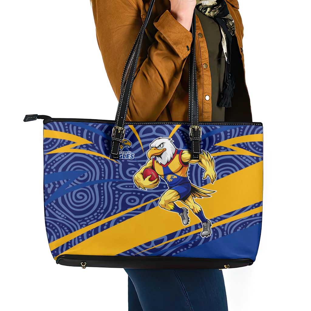 West Coast Eagles Australian Football Leather Tote Bag Fierce Eagle Mascot With Indigenous Pattern Art