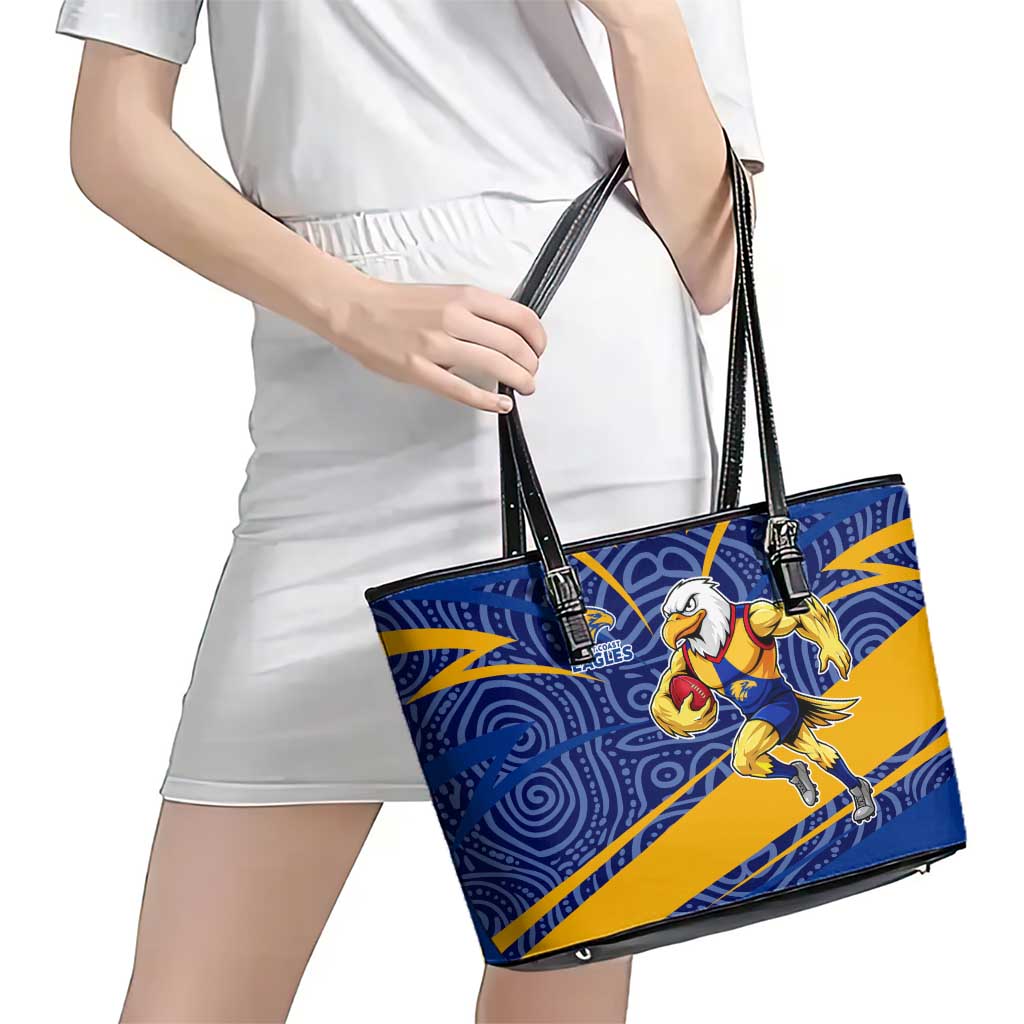 West Coast Eagles Australian Football Leather Tote Bag Fierce Eagle Mascot With Indigenous Pattern Art