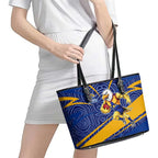 West Coast Eagles Australian Football Leather Tote Bag Fierce Eagle Mascot With Indigenous Pattern Art