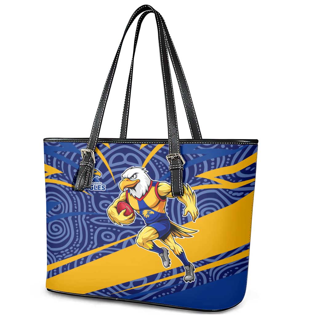 West Coast Eagles Australian Football Leather Tote Bag Fierce Eagle Mascot With Indigenous Pattern Art