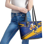 West Coast Eagles Australian Football Leather Tote Bag Fierce Eagle Mascot With Indigenous Pattern Art