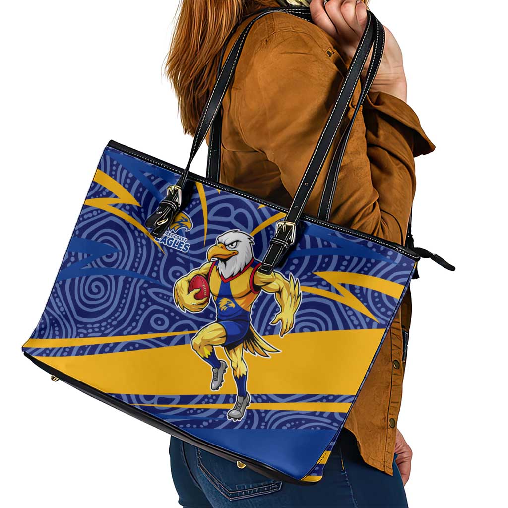 West Coast Eagles Australian Football Leather Tote Bag Fierce Eagle Mascot With Indigenous Pattern Art