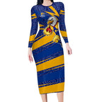 West Coast Eagles Australian Football Long Sleeve Bodycon Dress Fierce Eagle Mascot With Indigenous Pattern Art