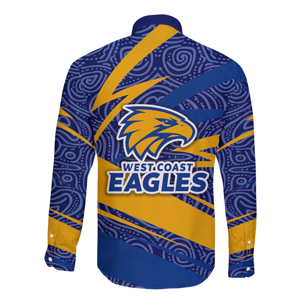 West Coast Eagles Australian Football Long Sleeve Button Shirt Fierce Eagle Mascot With Indigenous Pattern Art