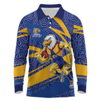 West Coast Eagles Australian Football Long Sleeve Polo Shirt Fierce Eagle Mascot With Indigenous Pattern Art