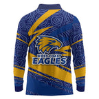 West Coast Eagles Australian Football Long Sleeve Polo Shirt Fierce Eagle Mascot With Indigenous Pattern Art