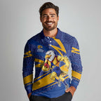 West Coast Eagles Australian Football Long Sleeve Polo Shirt Fierce Eagle Mascot With Indigenous Pattern Art