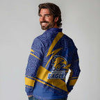 West Coast Eagles Australian Football Long Sleeve Polo Shirt Fierce Eagle Mascot With Indigenous Pattern Art