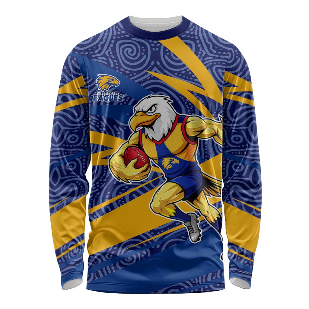 West Coast Eagles Australian Football Long Sleeve Shirt Fierce Eagle Mascot With Indigenous Pattern Art
