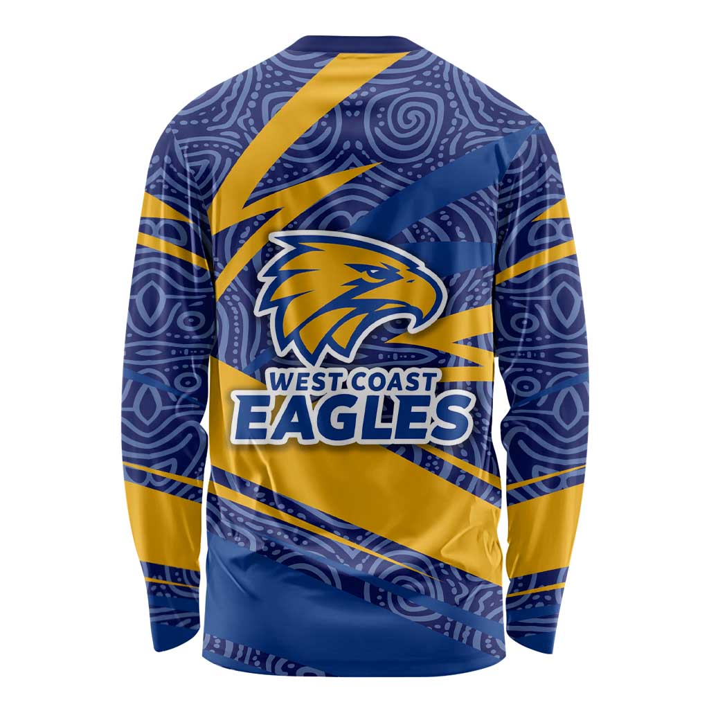 West Coast Eagles Australian Football Long Sleeve Shirt Fierce Eagle Mascot With Indigenous Pattern Art