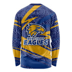 West Coast Eagles Australian Football Long Sleeve Shirt Fierce Eagle Mascot With Indigenous Pattern Art