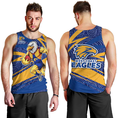 West Coast Eagles Australian Football Men Tank Top Fierce Eagle Mascot With Indigenous Pattern Art