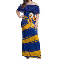 West Coast Eagles Australian Football Off Shoulder Maxi Dress Fierce Eagle Mascot With Indigenous Pattern Art
