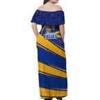 West Coast Eagles Australian Football Off Shoulder Maxi Dress Fierce Eagle Mascot With Indigenous Pattern Art
