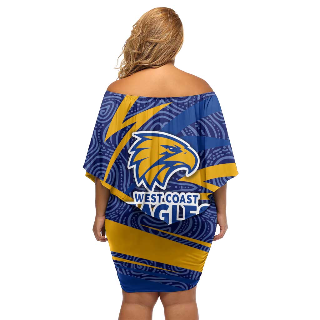 West Coast Eagles Australian Football Off Shoulder Short Dress Fierce Eagle Mascot With Indigenous Pattern Art