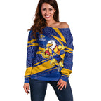 West Coast Eagles Australian Football Off Shoulder Sweater Fierce Eagle Mascot With Indigenous Pattern Art