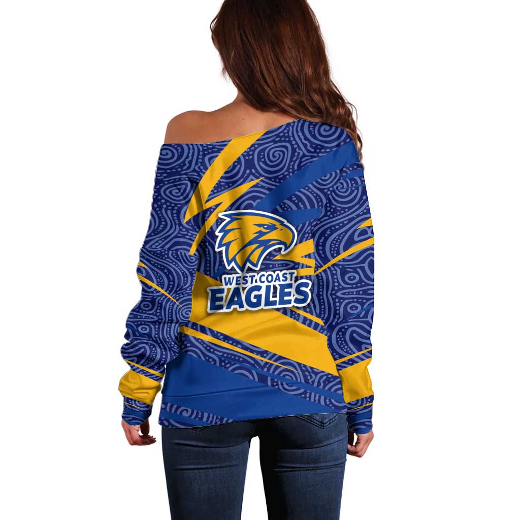 West Coast Eagles Australian Football Off Shoulder Sweater Fierce Eagle Mascot With Indigenous Pattern Art