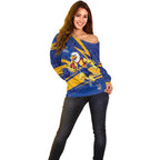 West Coast Eagles Australian Football Off Shoulder Sweater Fierce Eagle Mascot With Indigenous Pattern Art