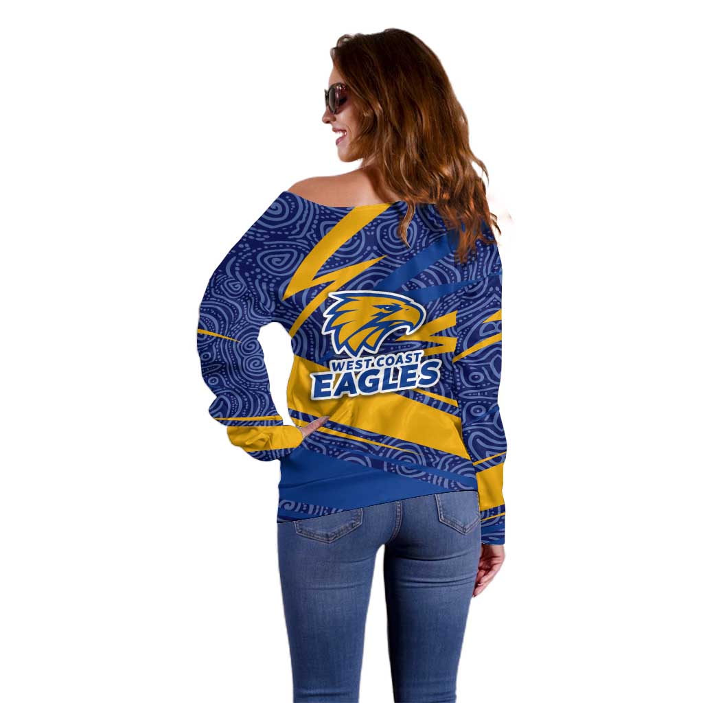 West Coast Eagles Australian Football Off Shoulder Sweater Fierce Eagle Mascot With Indigenous Pattern Art