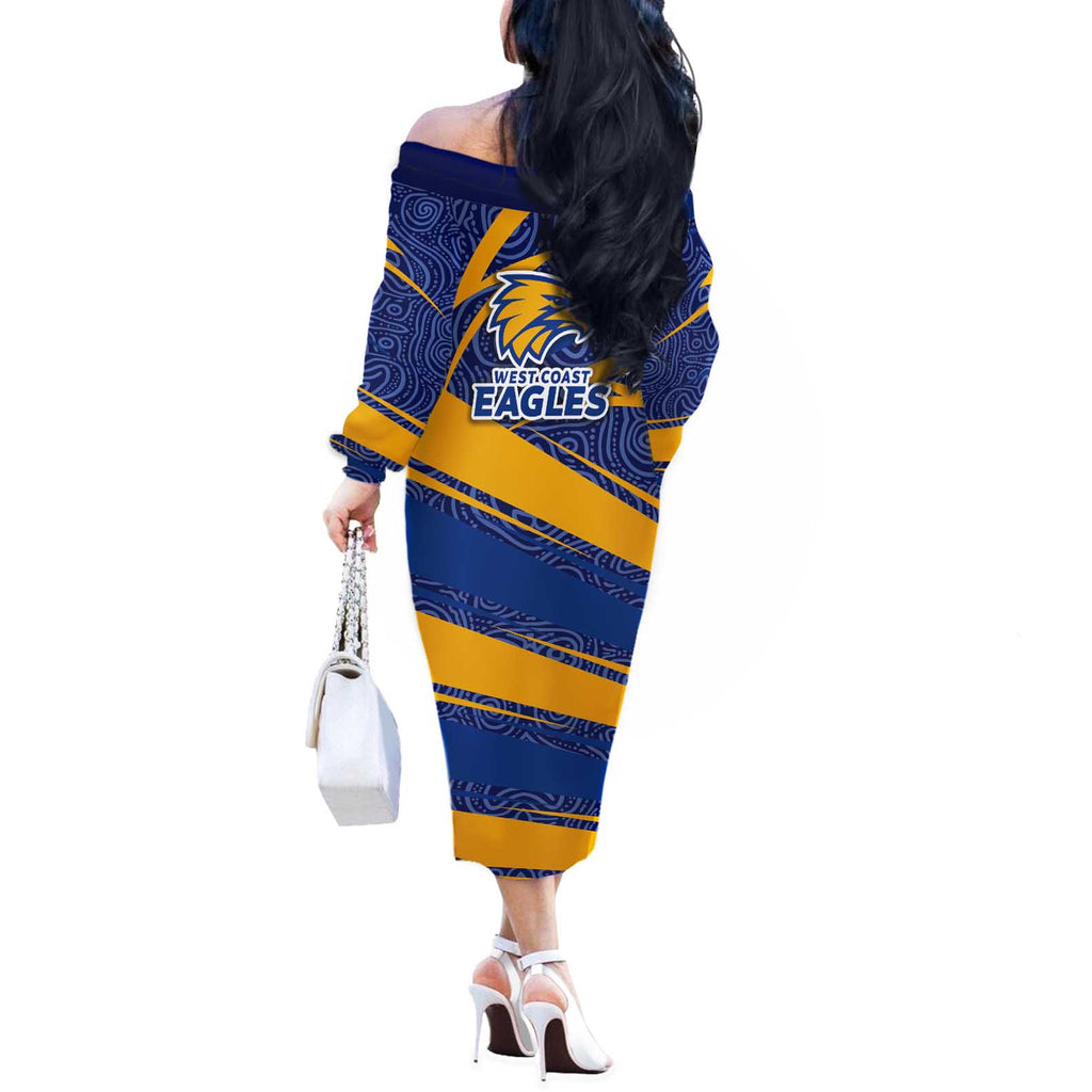 West Coast Eagles Australian Football Off The Shoulder Long Sleeve Dress Fierce Eagle Mascot With Indigenous Pattern Art
